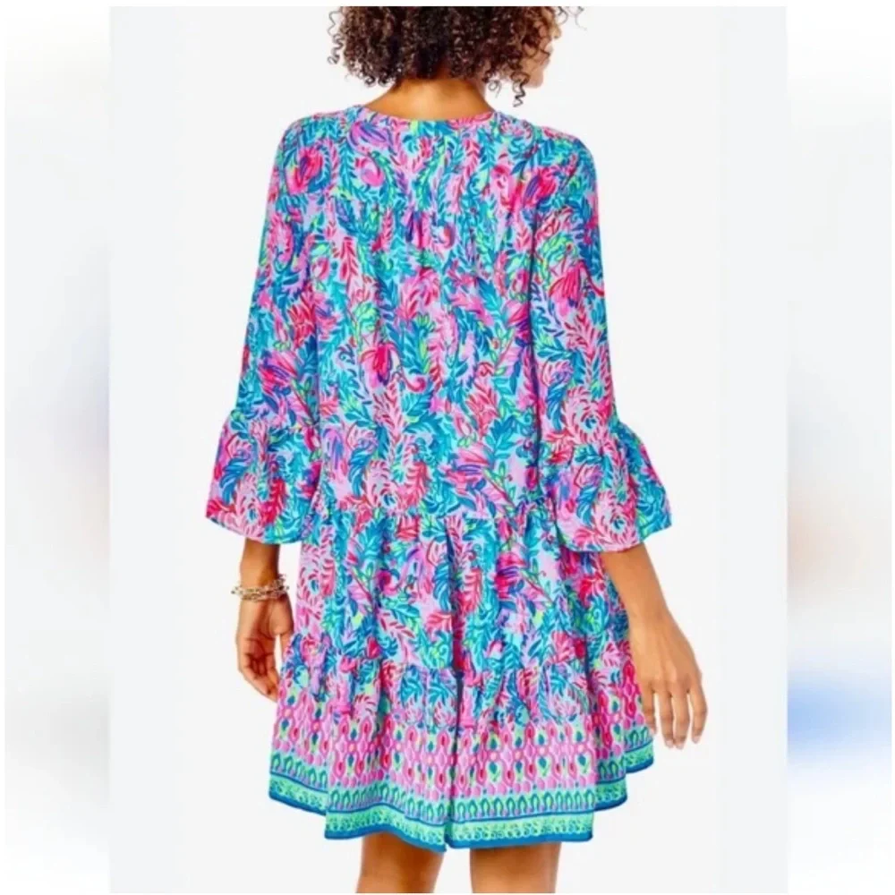Lilly Pulitzer Gabriel Dress Surf Blue Flim Flam Engineered Print - Picture 10 of 11